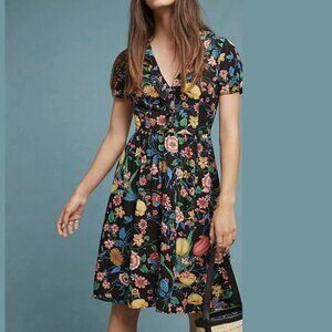 Maeve Anthropologie Bloedel Floral Midi Dress Pockets Size 14